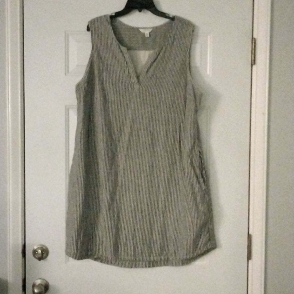 Time & Tru linen blend shift dress, XXL/20, dark grey/white stripe